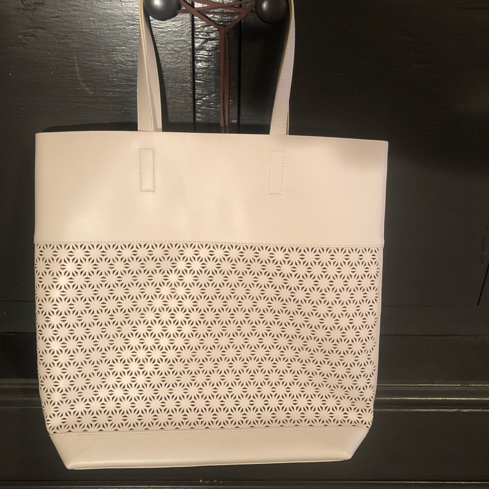Faux Leather Cream Tote